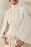 Honora Cream High Neck Midi Dress With Cape Sleeves