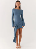 Holiday Scene Mini Dress Coastal Blue