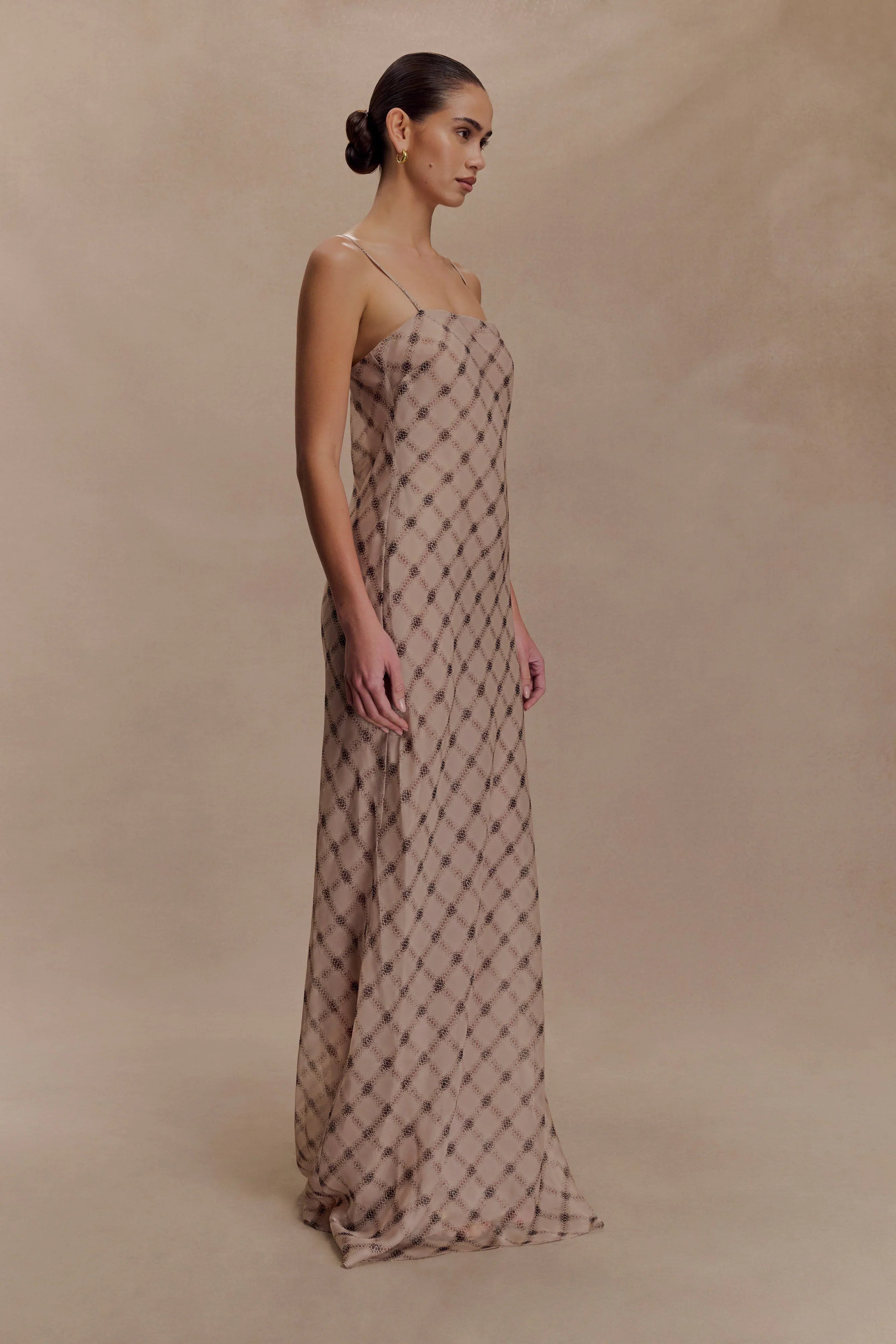 Silvana Chiffon Maxi Dress Snake Check Print Mocha