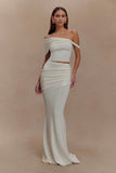 Irene Gathered Knit Maxi Skirt Ivory