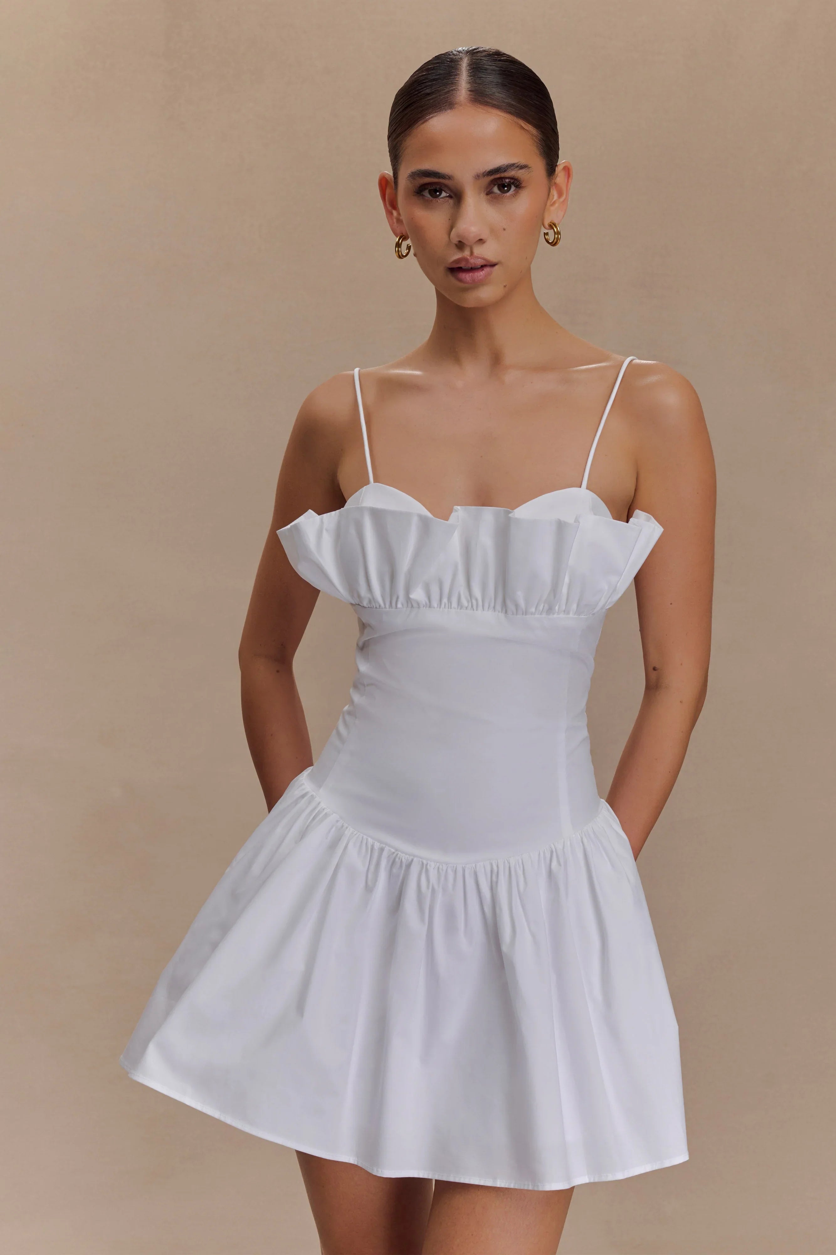 Janis Cotton Frill Mini Dress White