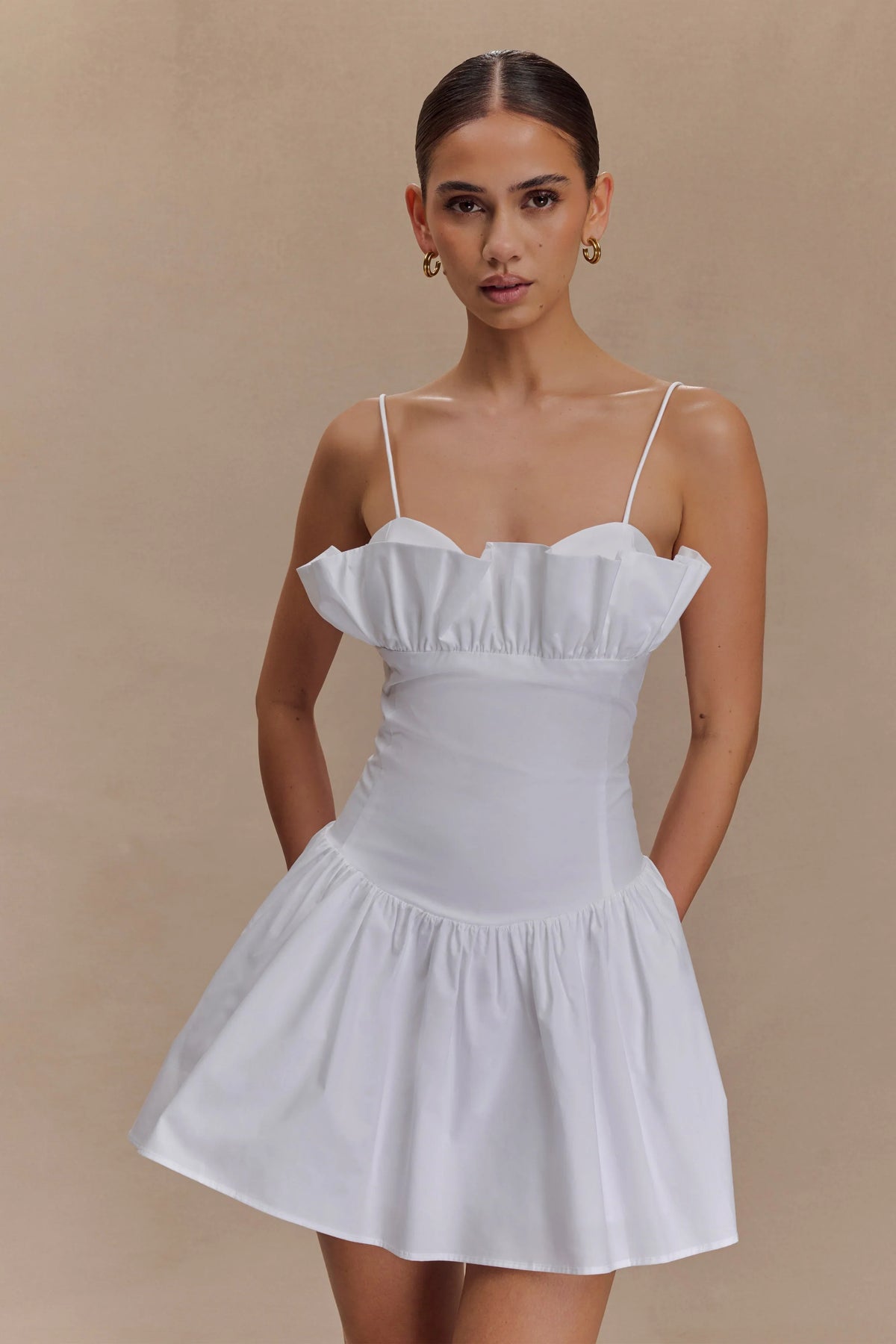 Janis Cotton Frill Mini Dress White