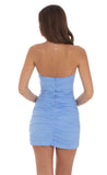 Bow Ruched Strapless Dress in Blue