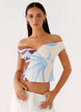 Ozella Off Shoulder Top Bloom Wave Print