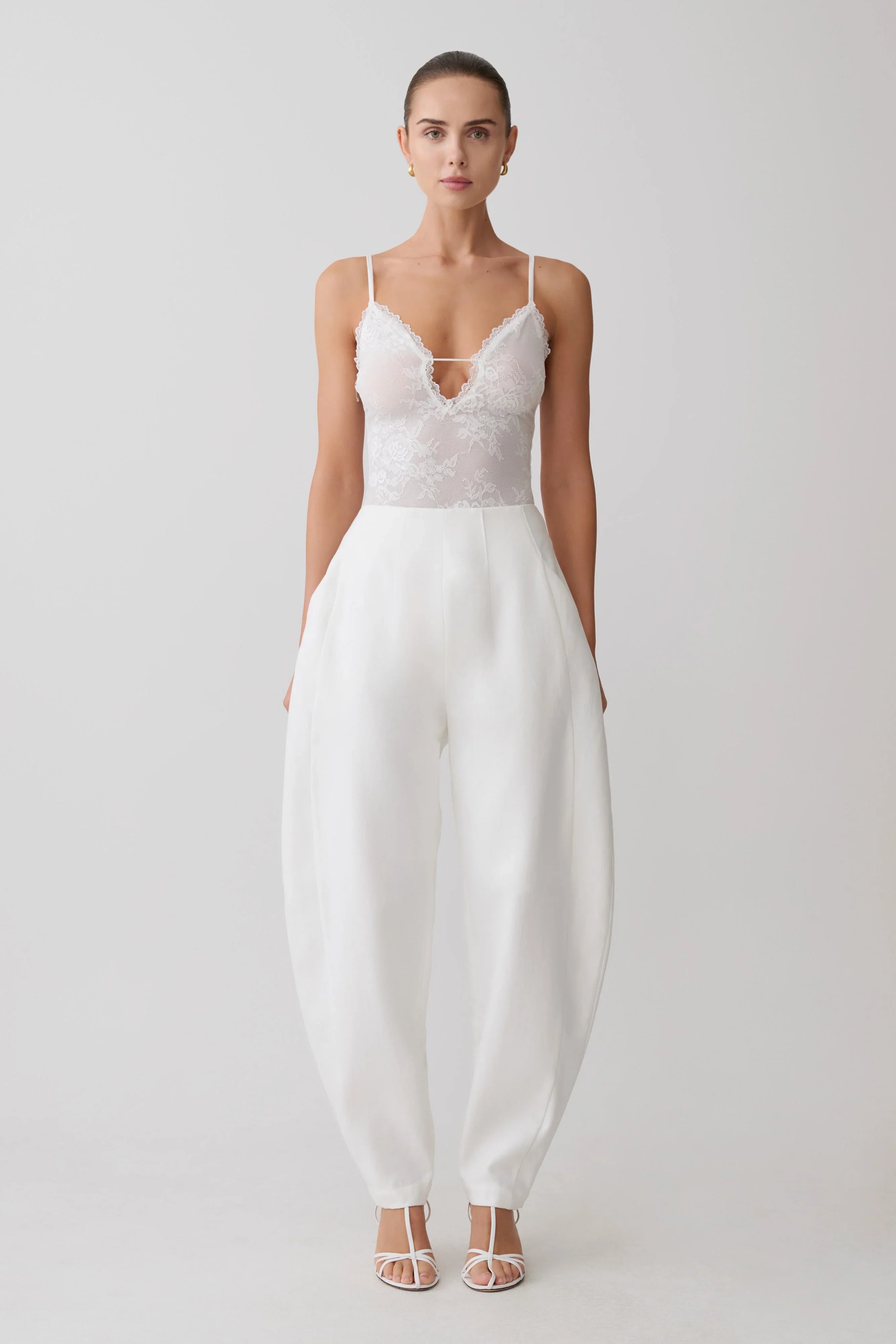 Jasper Sheer Plunge Lace Bodysuit Ivory