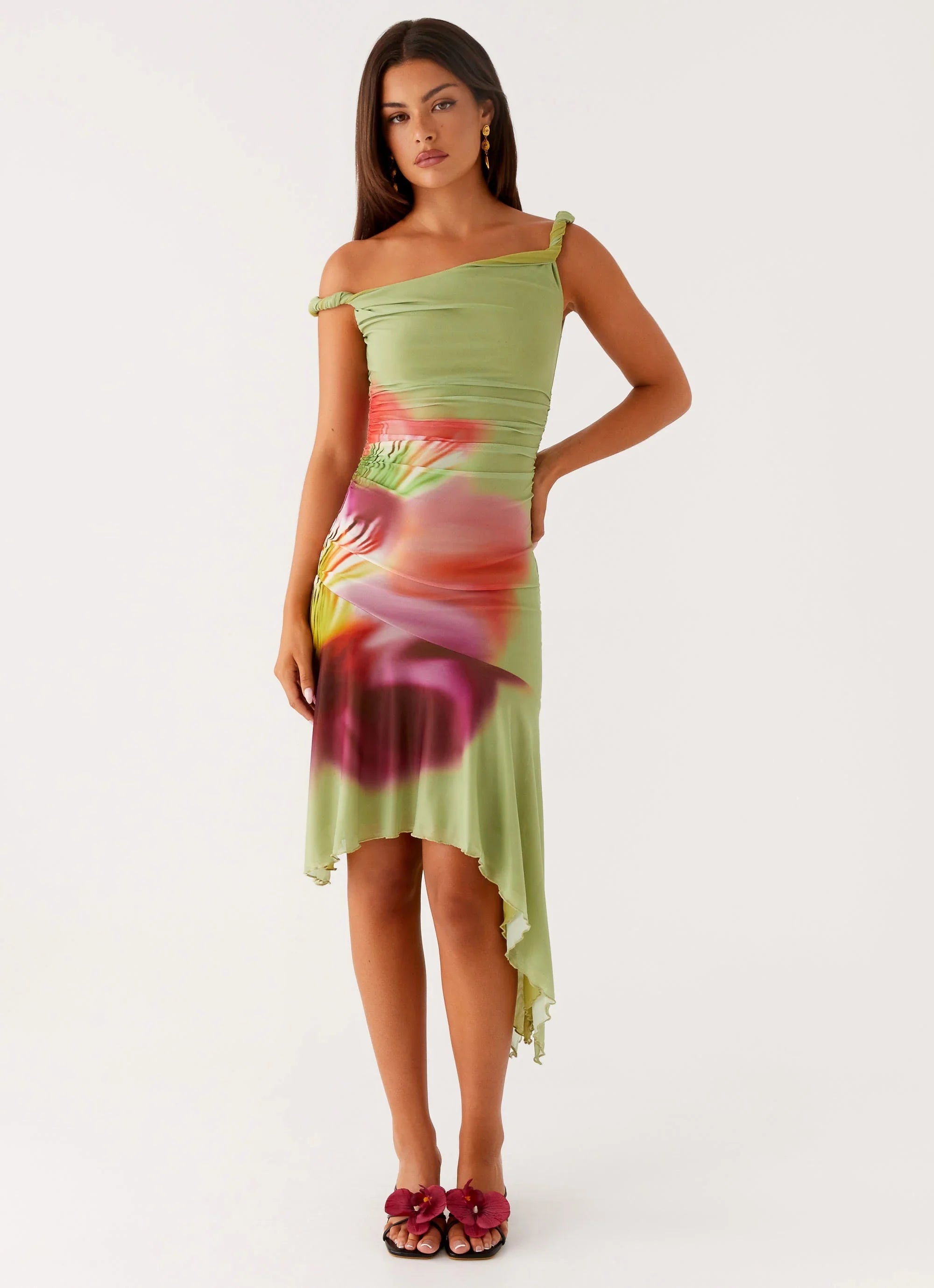 Huntah Midi Dress Green Tropical