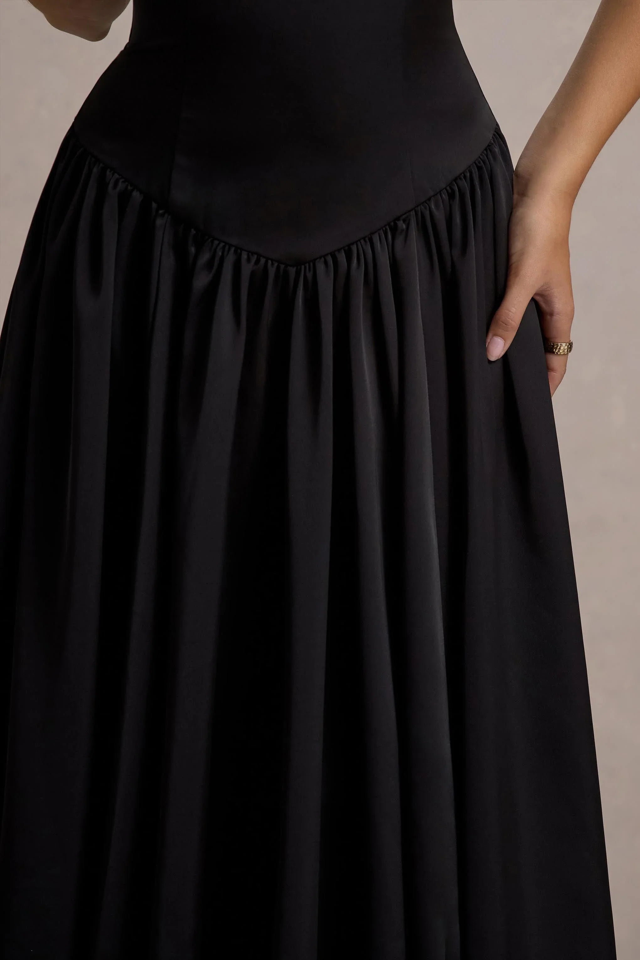 Keyton Black Satin Bandeau Midi Dress