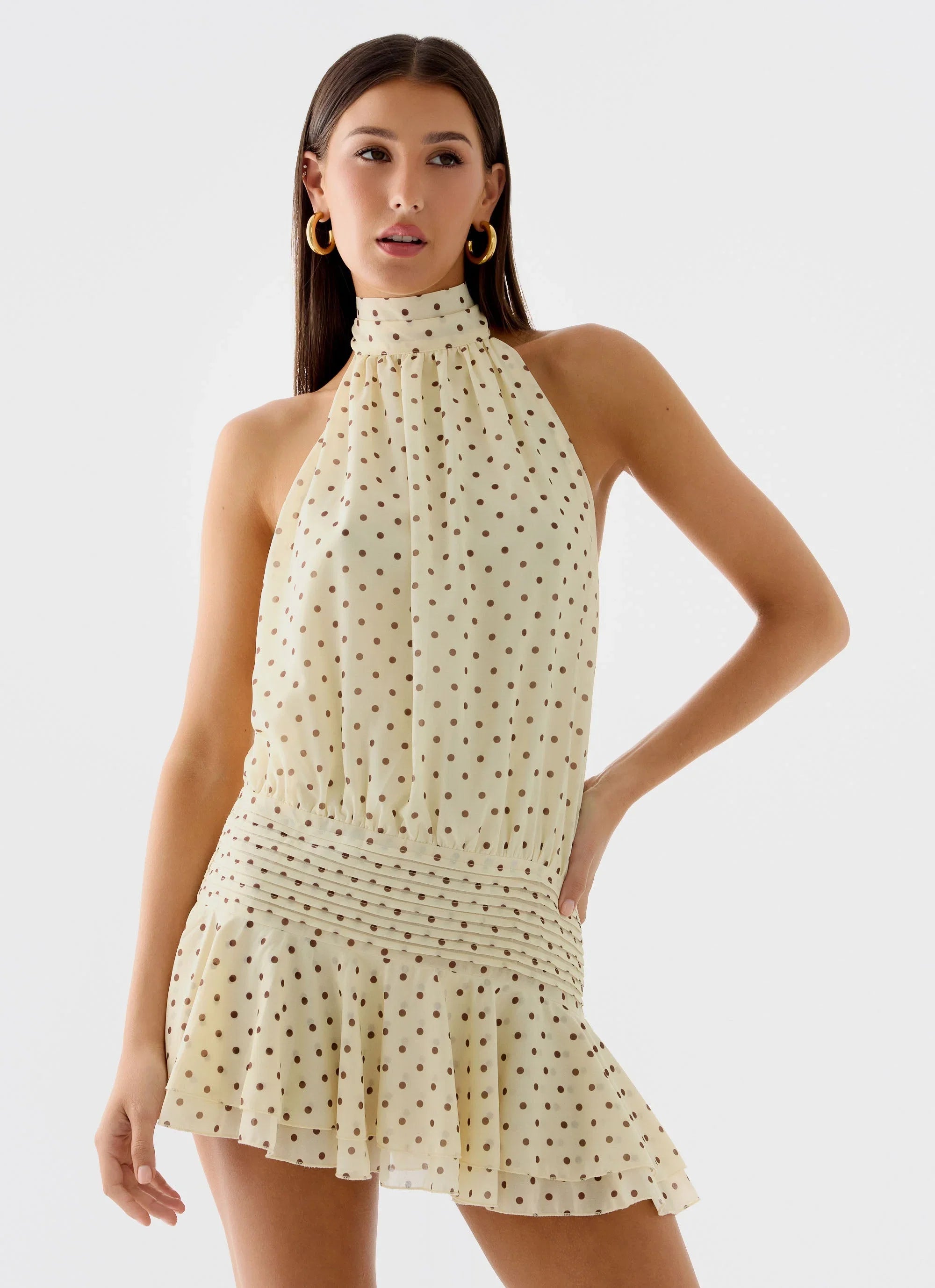 Willow Chiffon Mini Dress Yellow Polkadot