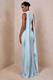 Cordy Powder Blue High Neck Maxi Dress With Cape