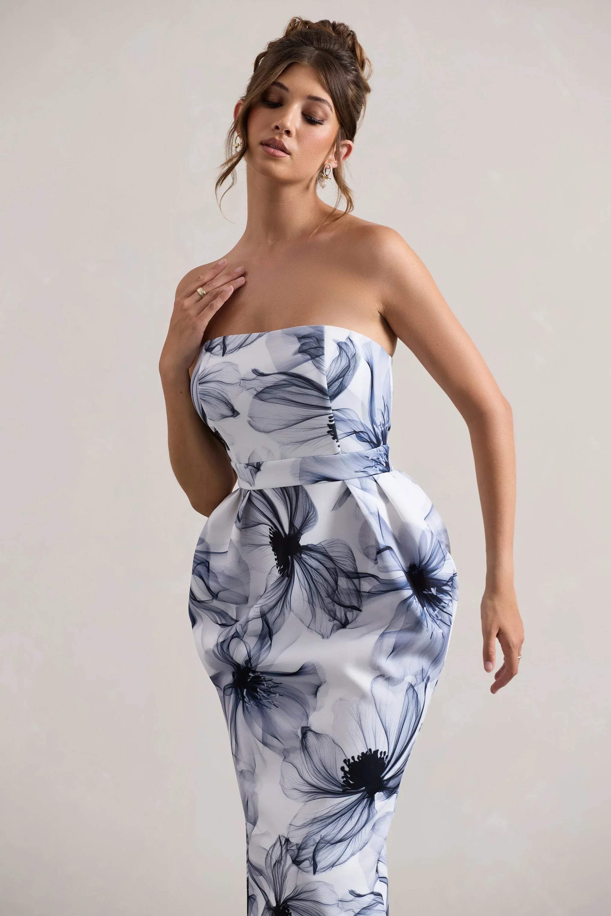 Chateau Mono Print Bandeau Midi Dress