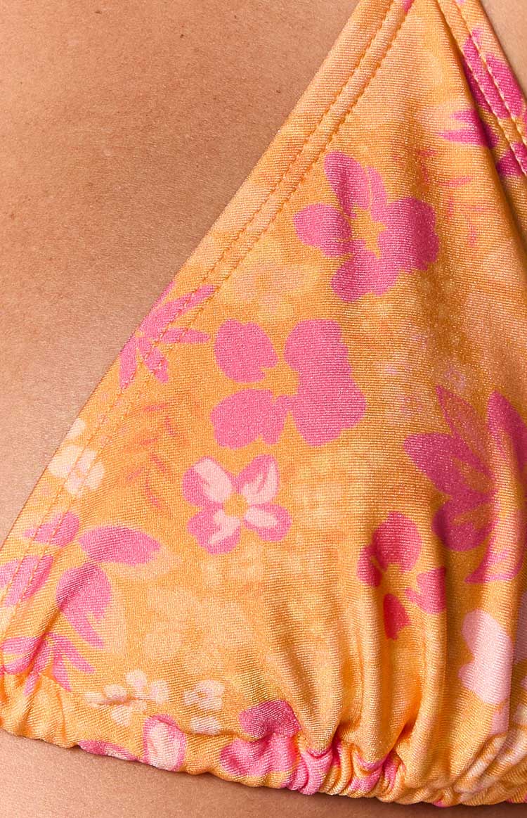 90 Swim Oceania Orange Floral Triangle Bikini Top
