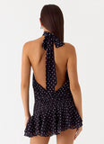 Willow Chiffon Mini Dress Black Polkadot