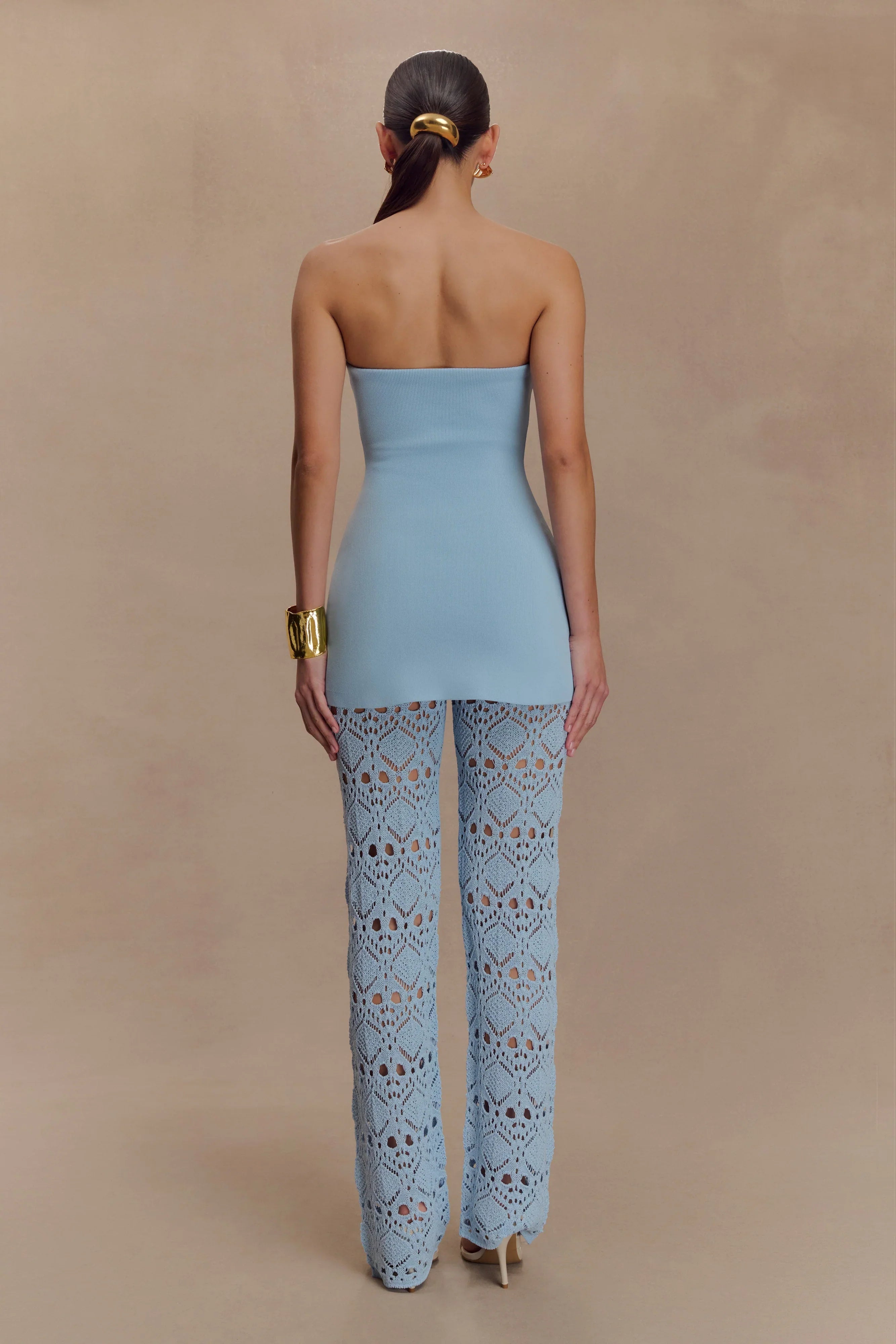 Trena Crochet Knit Pants Sky Blue