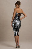 Azure Silver Sequin Strappy Midi Dress