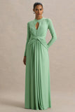 With Me Green High Neck Maxi Dress With Ruched Detailing