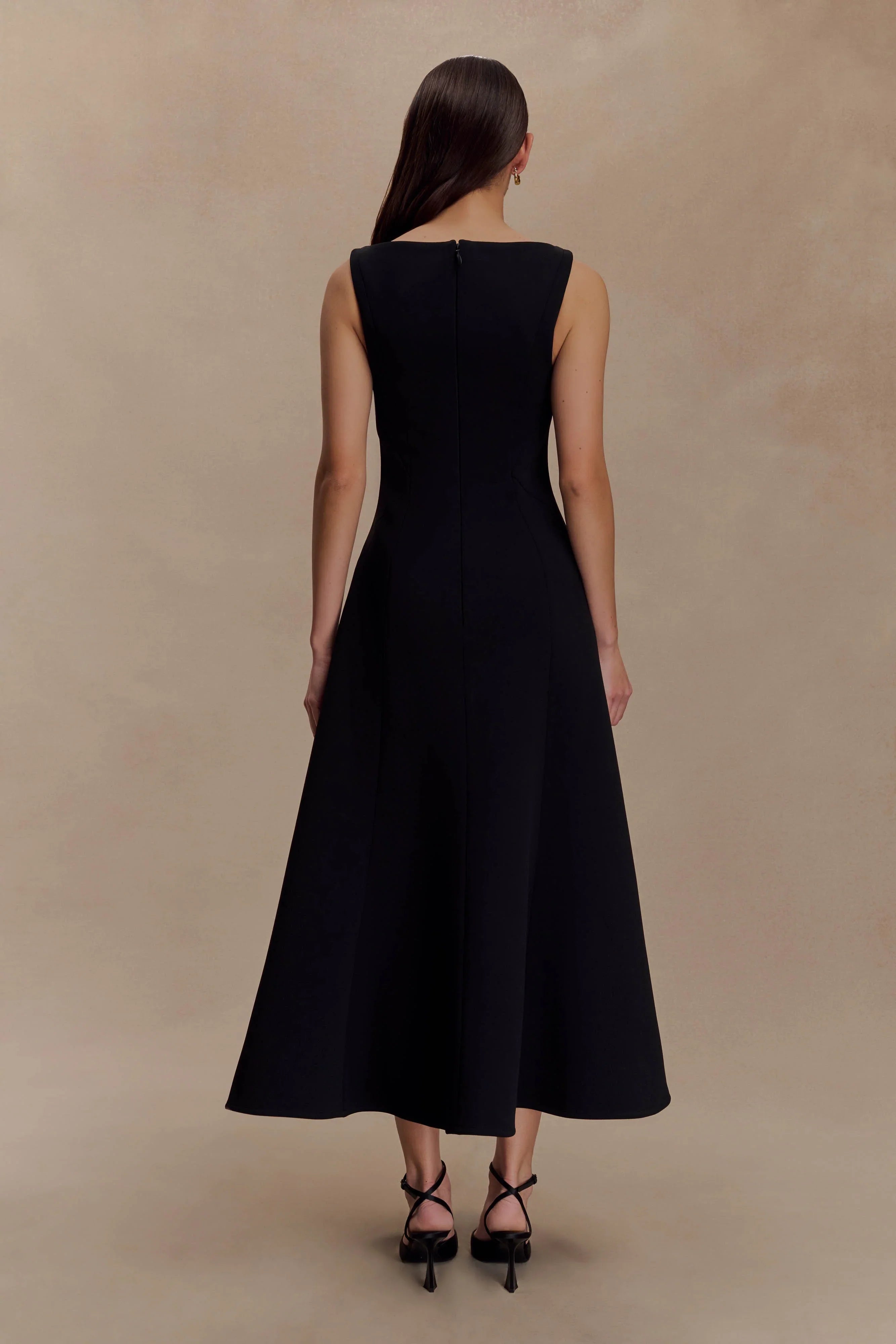 Callista Crepe A Line Midi Dress Black