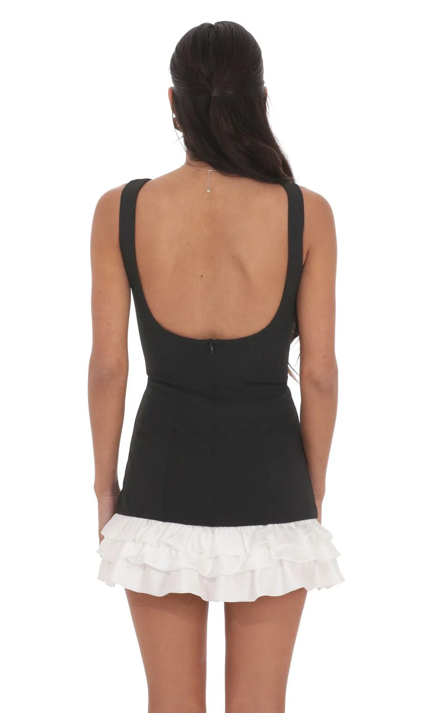 Bubble Ruffle Dress in Black and White