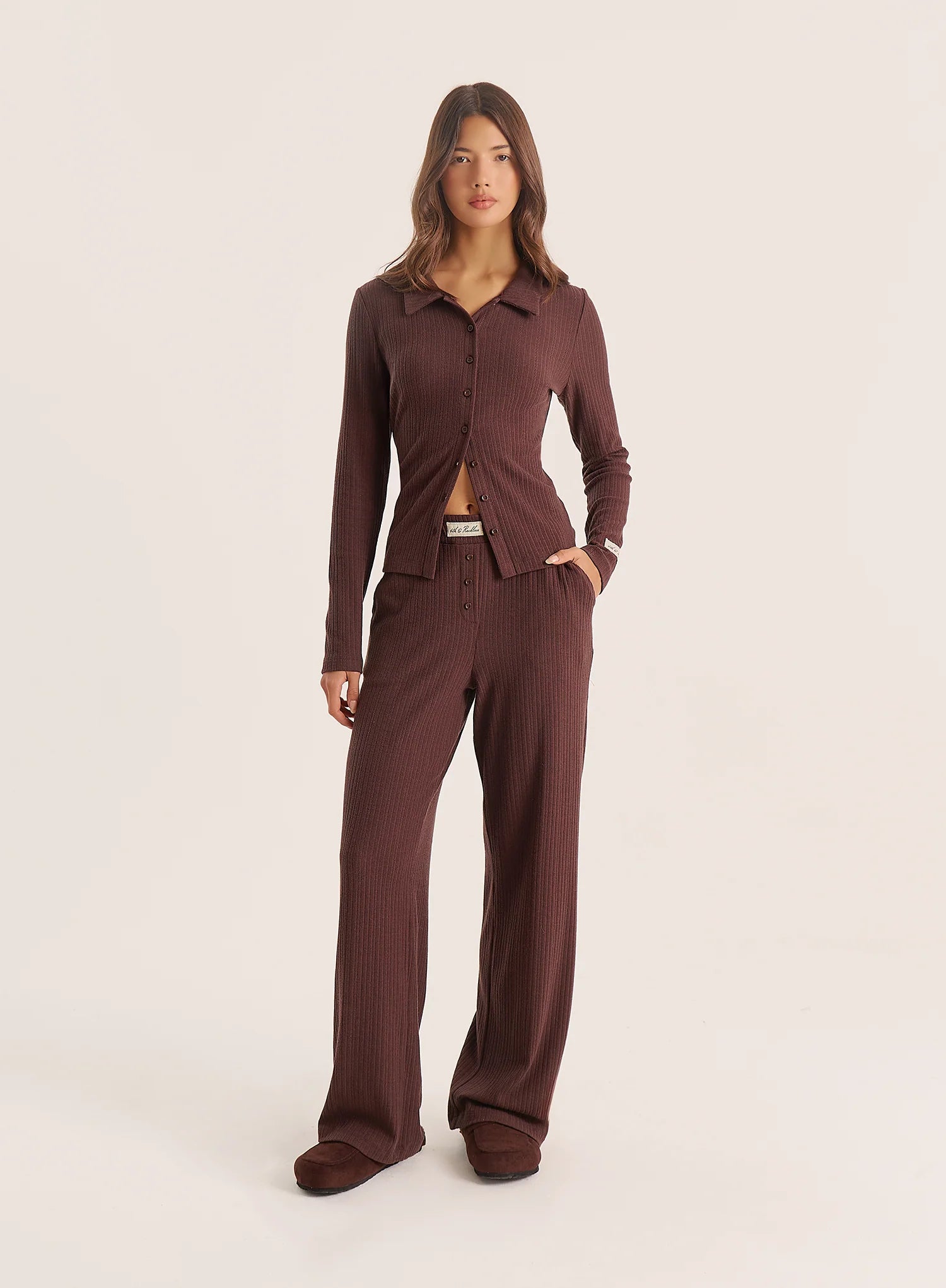 Chocolate Buttoned Pointelle Top