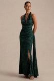Talula Dark Green Extreme Cowl Neck Maxi Dress With Sash And Front High Split