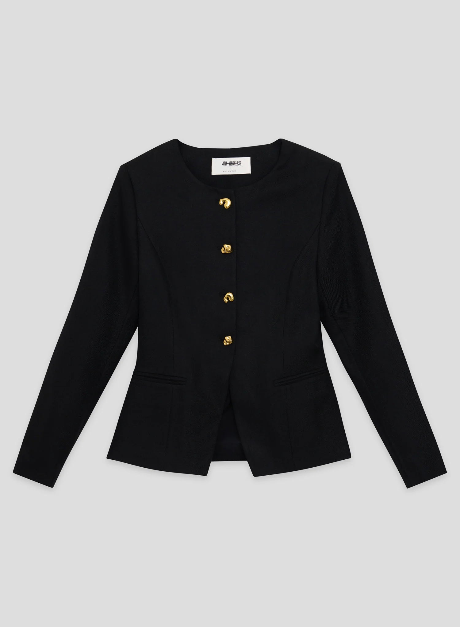 Black Tailored Gold Button Front Split Blazer