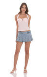 Ruffle Denim Skort in Washed Blue