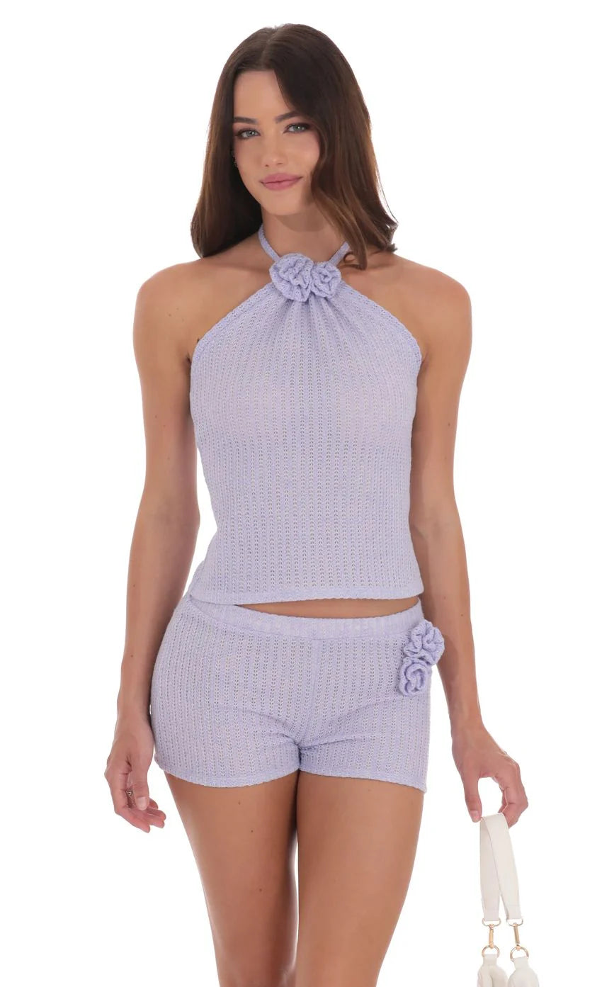 Crochet Rosette Halter Top in Lavender