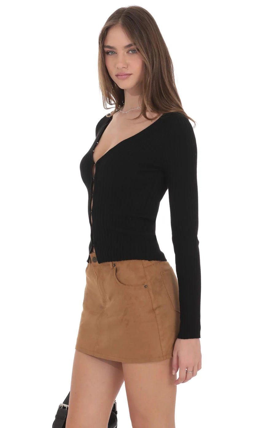 Suede Mini Skirt in Brown
