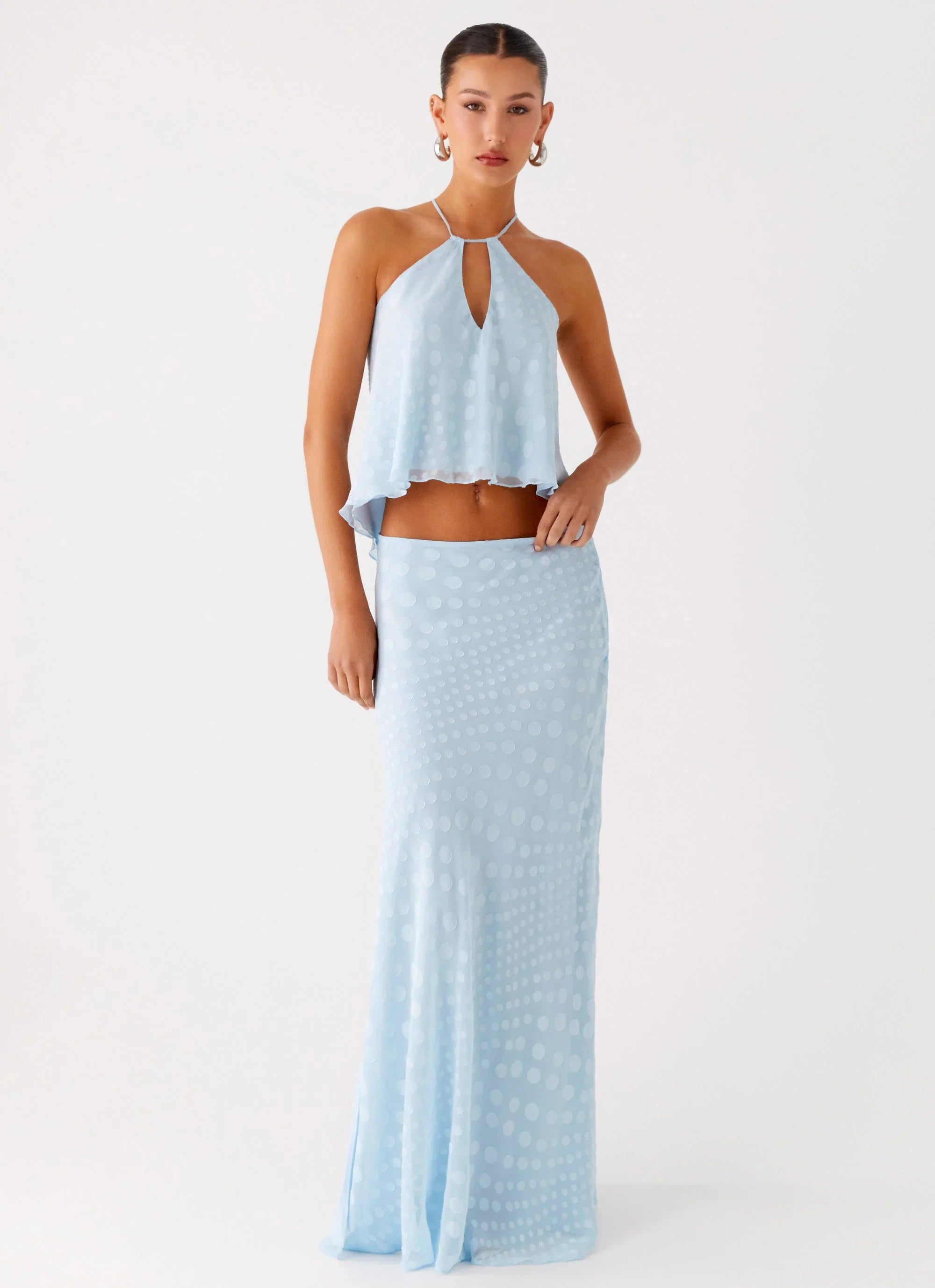 Mena Chiffon Spot Maxi Skirt Blue