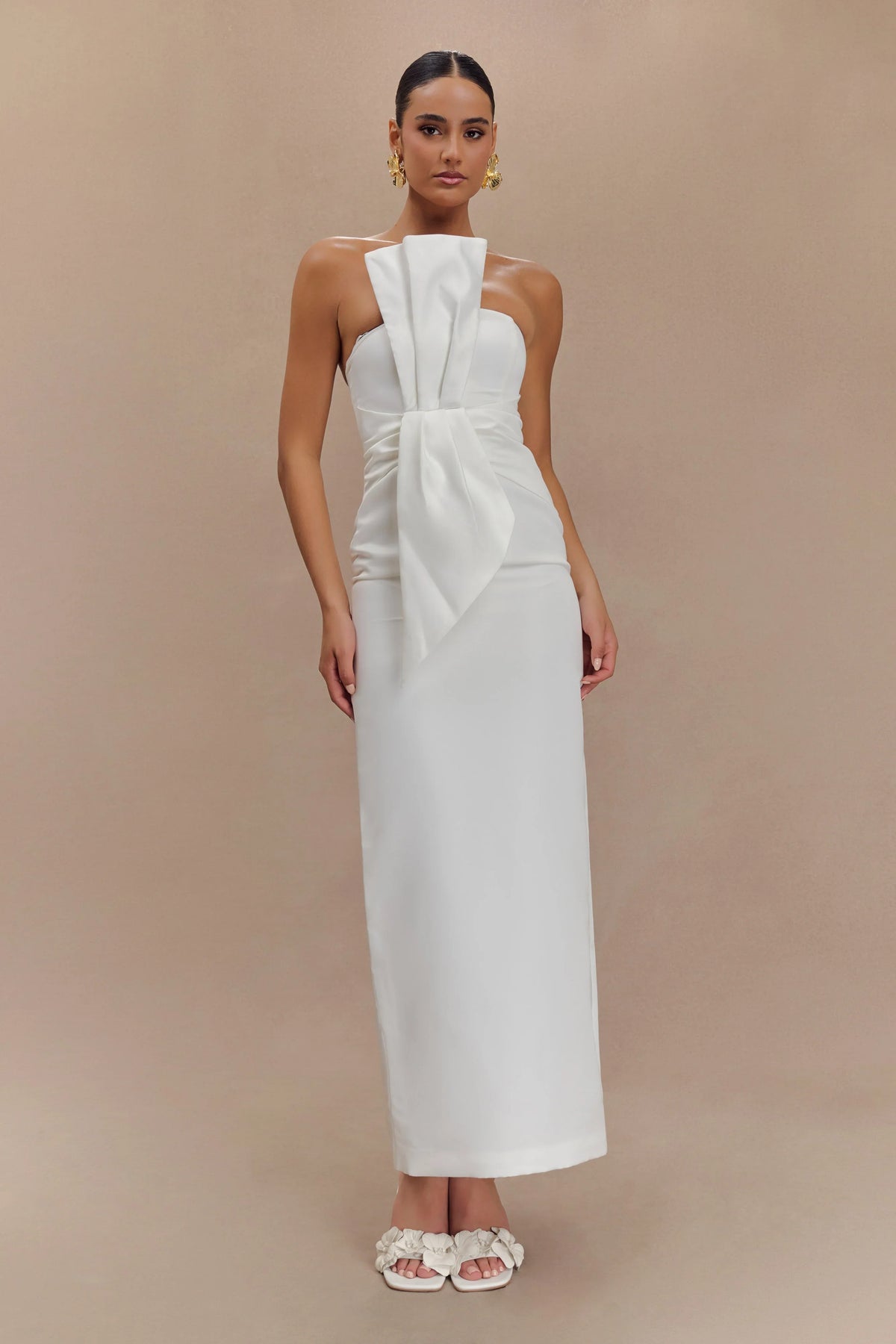 Cyrill Strapless Satin Structured Maxi Dress White