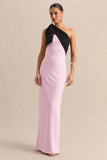 Adara Pink Black Asymmetric Neck Maxi Dress With Bow Detail