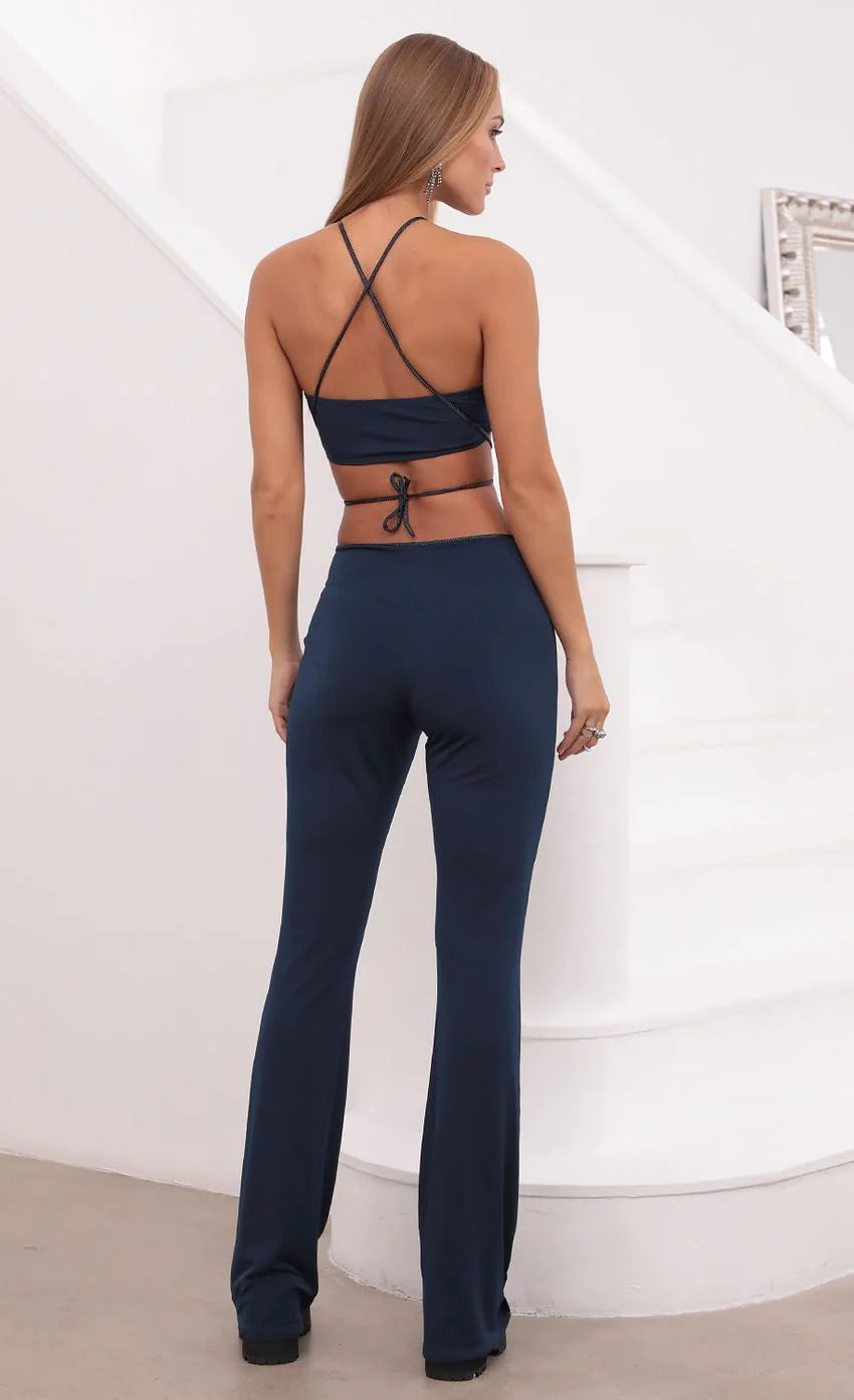 Two Piece Pant Set in Navy