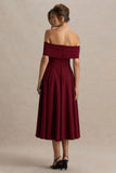 Isabella Burgundy Bardot Neck Midi Dress