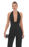 Halter Plunge Neck Jumpsuit in Black