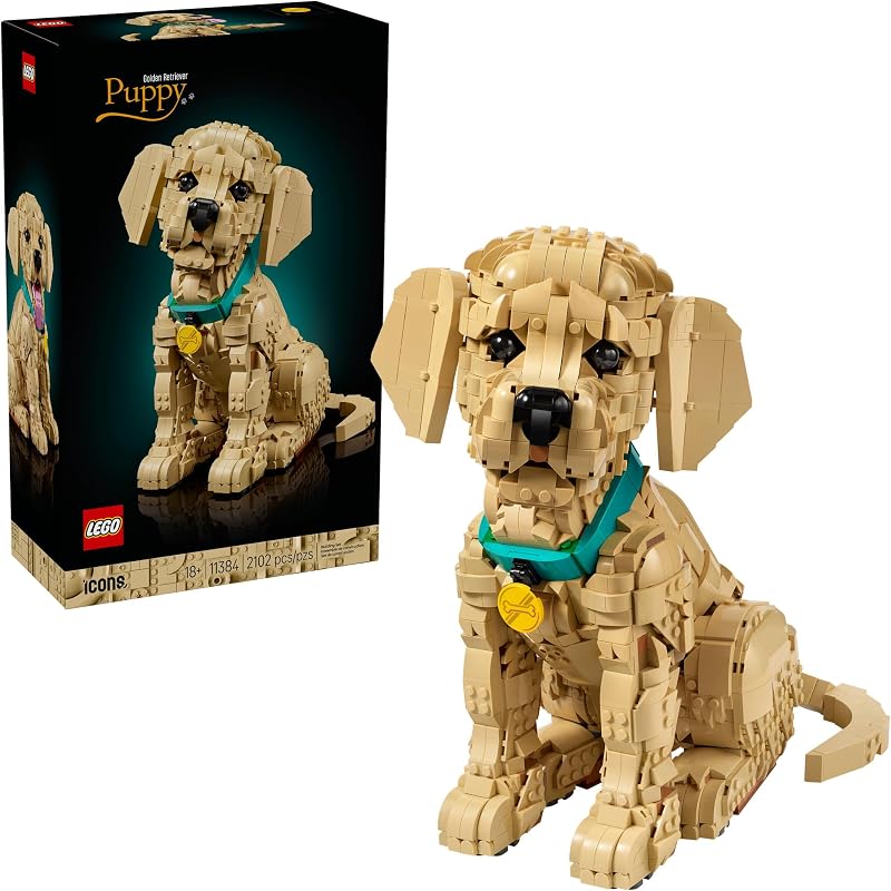 LEGO Icons Golden Retriever Puppy Building Set for Adults Ages 18 Gift for Birthdays Decor for Home Bedroom or Book Shelf Posable Dog Figure 11384
