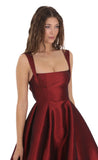 Square Neck Flare Midi Dress in Maroon