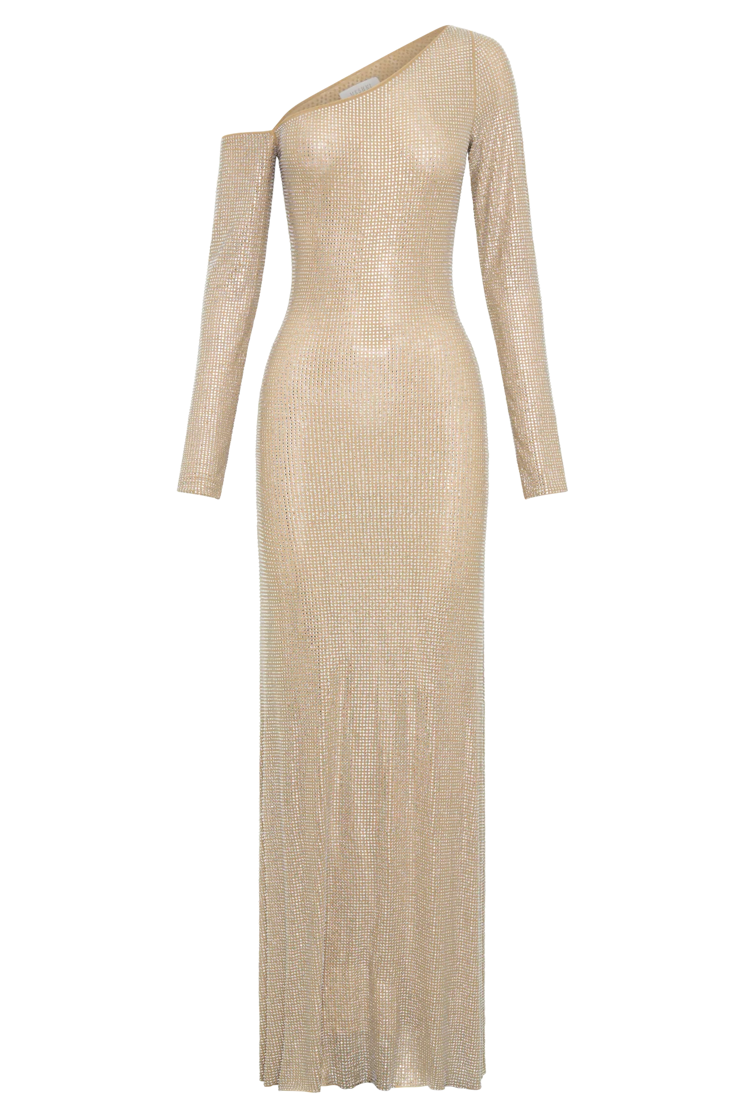 Marcia Diamante Long Sleeve Maxi Dress Nude