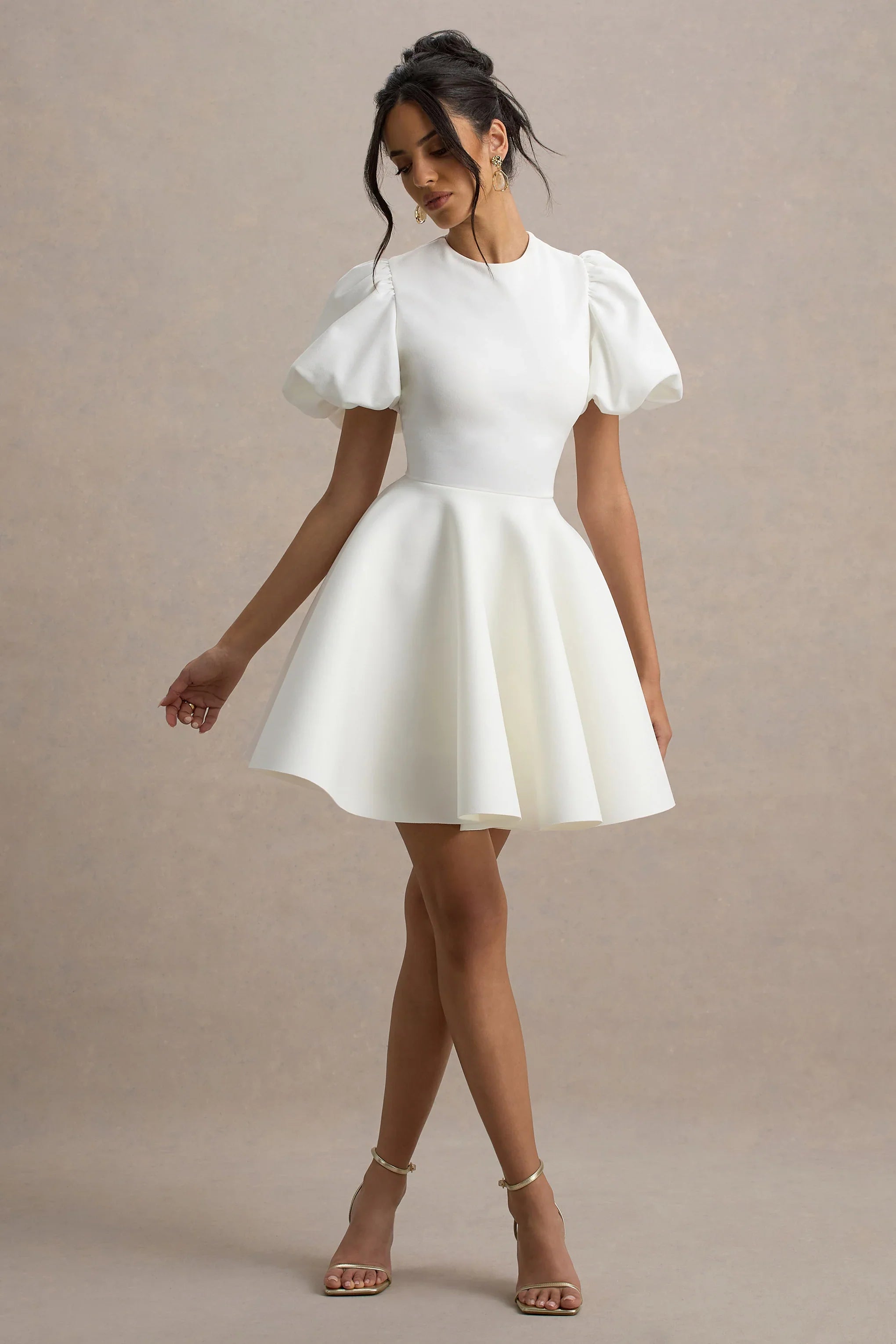 Emelia White Puff Sleeve Skater Mini Dress