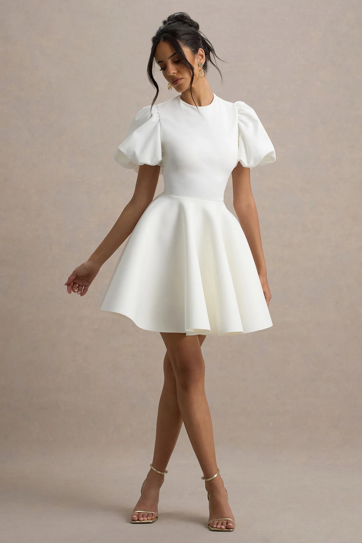 Emelia White Puff Sleeve Skater Mini Dress