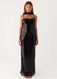 Scarf Neck Sequins Maxi Dress Black