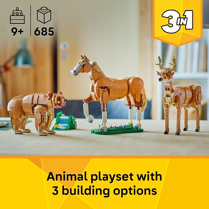 LEGO Creator 3 in 1 Beautiful Horse Building Toy for Kids Building Blocks Learning Toy for Girls Boys Ages 9 Create a Horse Bear or Deer Toy with 1 Set Gift for Birthdays 31166