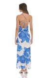 Floral Open Back Maxi Dress in White amp Blue