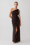 Ryn Twisted One Shoulder Maxi Dress Dark Chocolate