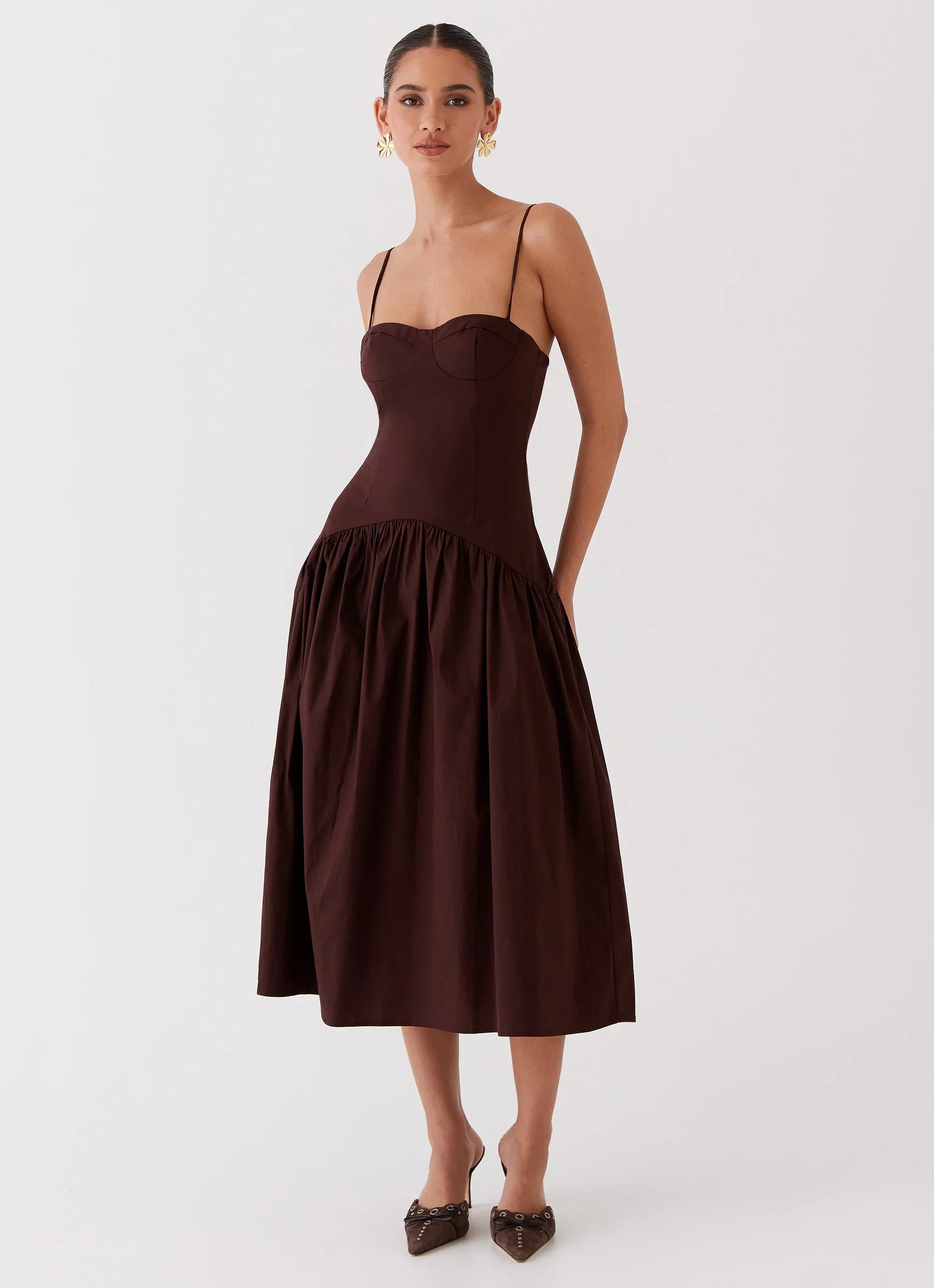 Yvette Corset Midi Dress Chocolate