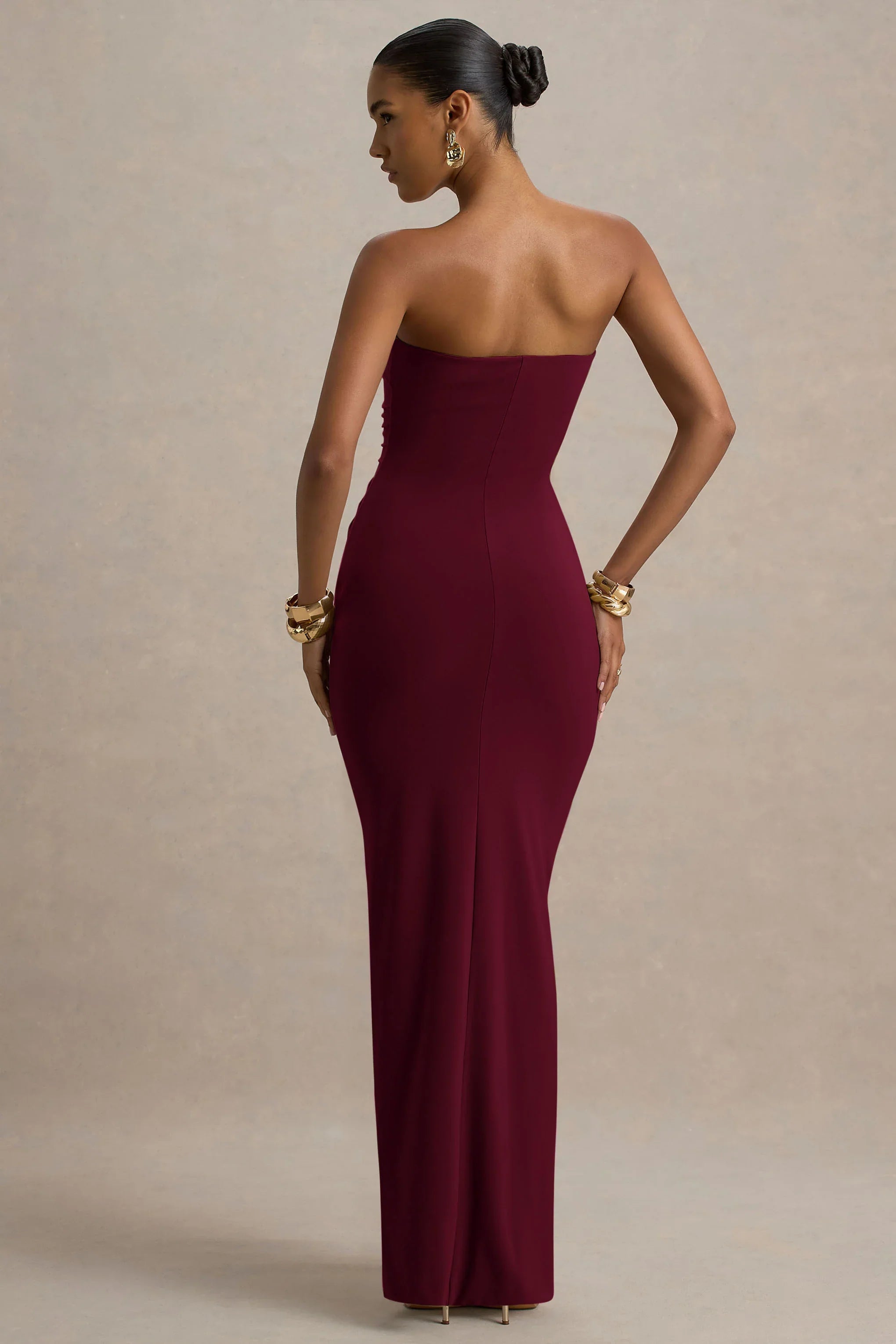 Ali Burgundy Sweetheart Ruched Wrap Maxi Dress