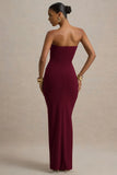 Ali Burgundy Sweetheart Ruched Wrap Maxi Dress