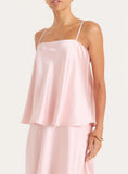 Pale Pink Satin Tiered Maxi Dress
