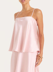 Pale Pink Satin Tiered Maxi Dress
