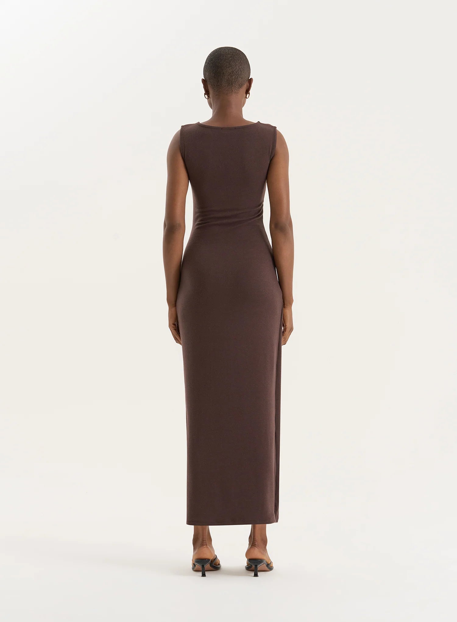 Chocolate Gathered Waist Jersey Maxi Dress