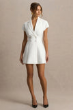 Etta White Plunge Neck Short Sleeved Blazer Mini Dress