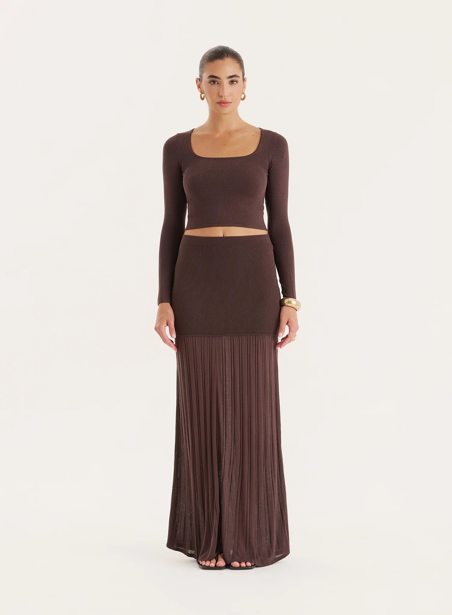 Chocolate Knitted Long Sleeve Cropped Top